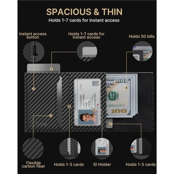 Mens Wallet Card Holder: Pop Up Aluminum Case, Genuine Leather, Smart, RFID - Picture 3 of 7